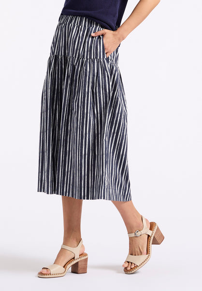 Lupita Women's Striped Tiered Midi Skirt, Mood Indigo - WS0014P