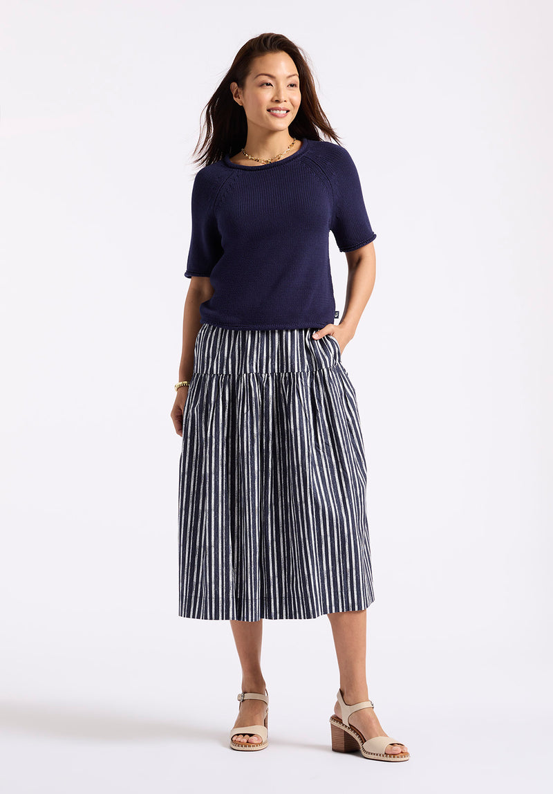 Jupe midi rayée à étages Lupita pour femme, indigo - WS0014P