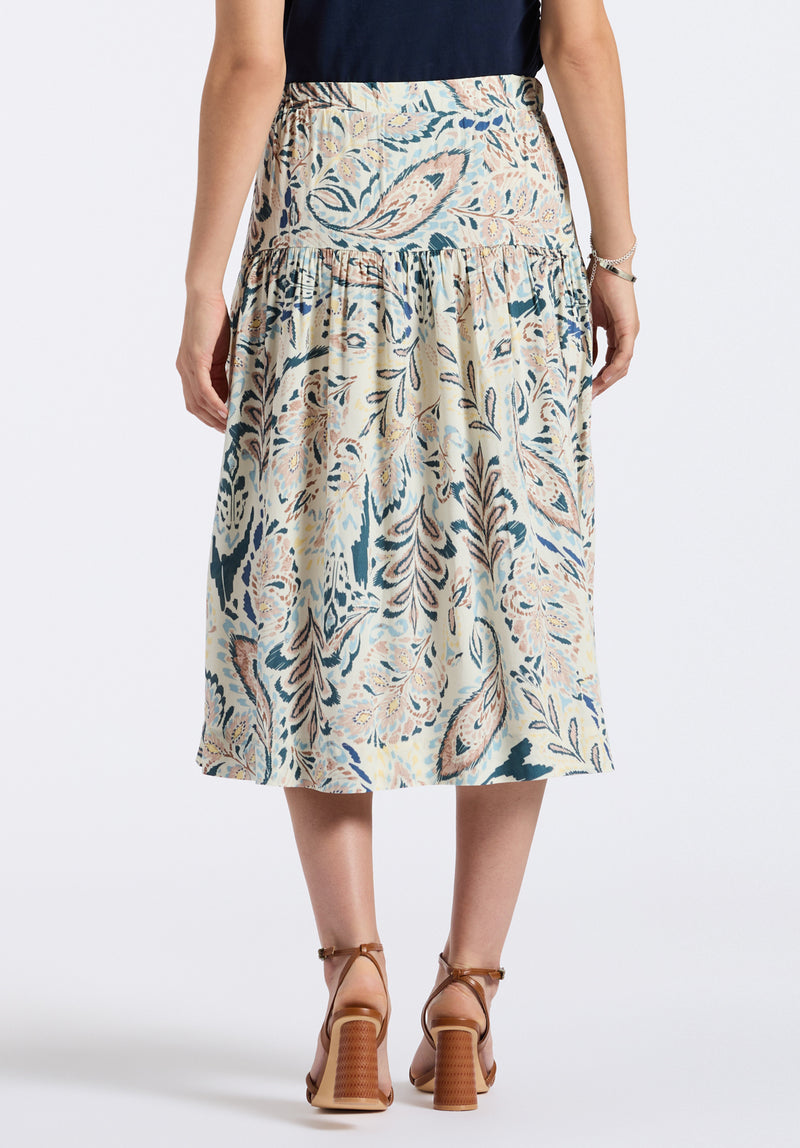 Jupe midi à imprimé floral à volants pour femme Lupita, motif paisley - WS0016P