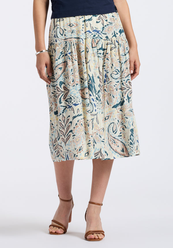 Jupe midi à imprimé floral à volants pour femme Lupita, motif paisley - WS0016P