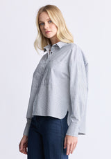 Twyla Women's Boxy Striped Button-Up Shirt, Whale & white - WT0084H