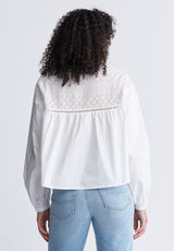 Blouse Selyse court et ample à manches longues pour femme, blanc - WT0117S