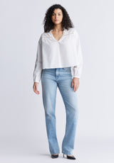 Blouse Selyse court et ample à manches longues pour femme, blanc - WT0117S