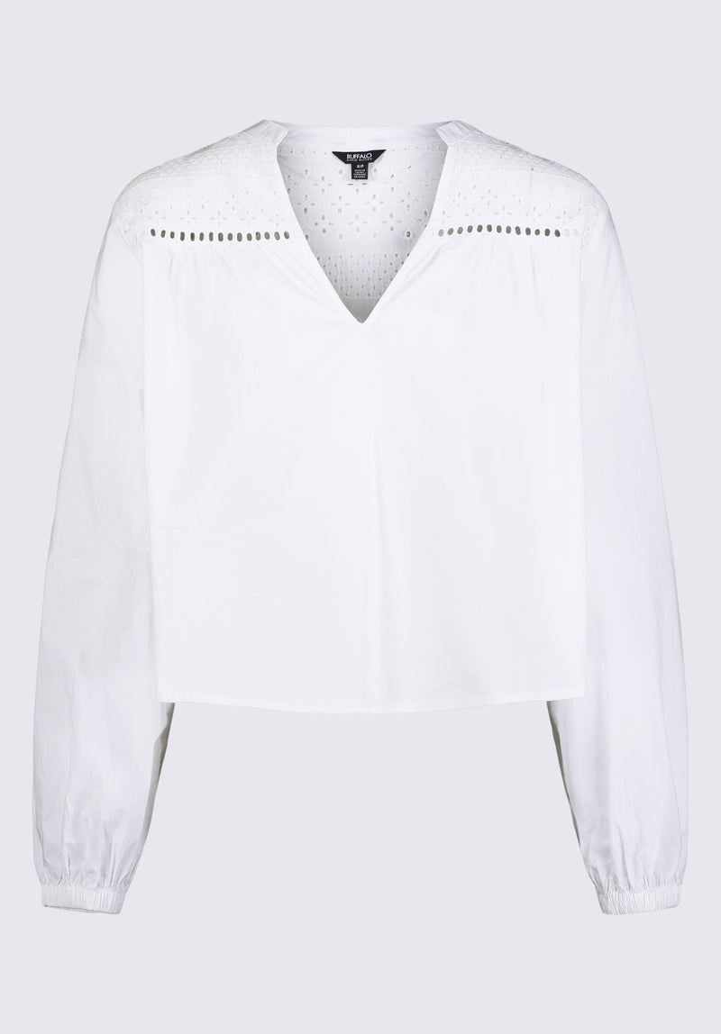 Blouse Selyse court et ample à manches longues pour femme, blanc - WT0117S