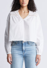 Blouse Selyse court et ample à manches longues pour femme, blanc - WT0117S