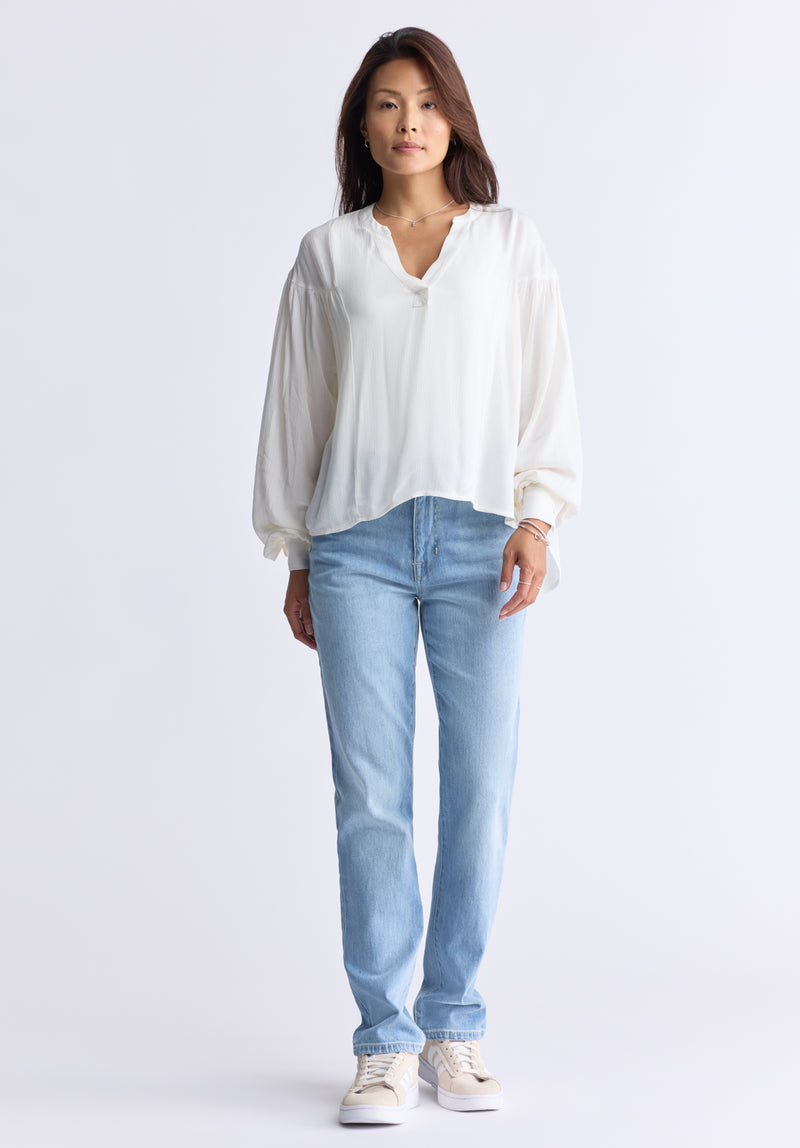 Blouse ample avec encolure en V et manches tombantes Kensley pour femmes, blanc - WT0119F