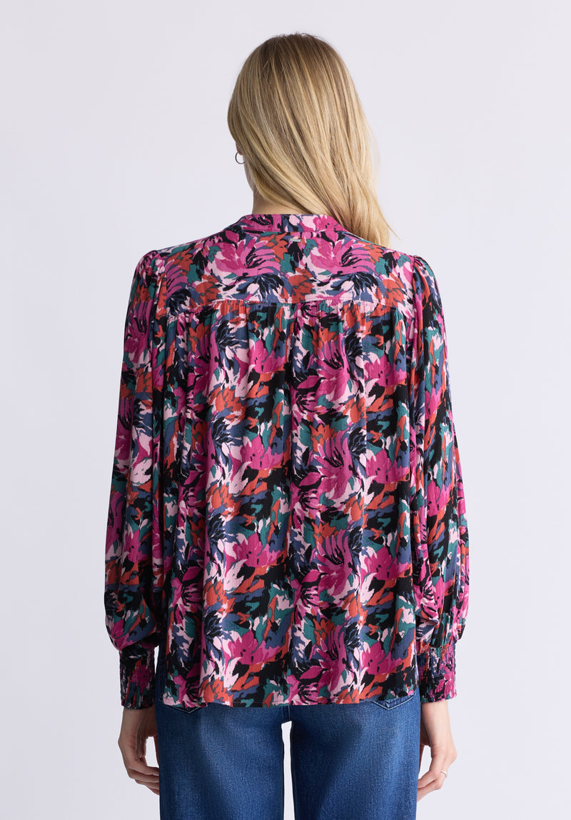 Buffalo David Bitton Ottilie Women's Long-Sleeved Blouse, Dark Pink Floral - WT0120F Color ABSTRACT FLORAL