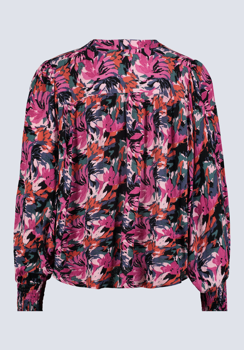 Ottilie Women's Long-Sleeved Blouse, Dark Pink Floral - WT0120F