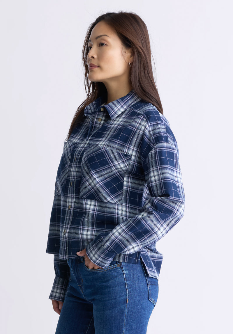 Buffalo David Bitton Enid Women's Plaid Shirt, Navy - WT0126F Color PURPLE ROSE