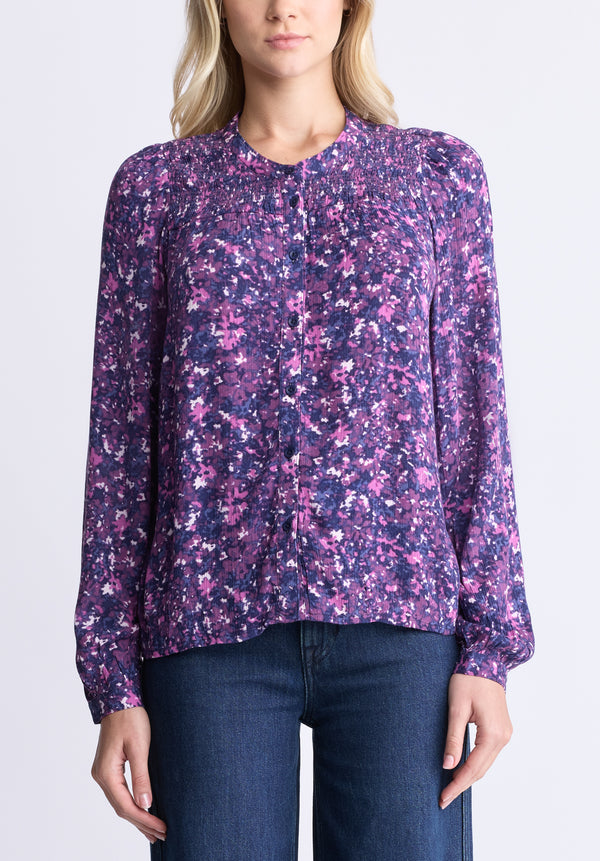 Zosia Women's Floral Print Smocked Blouse, Purple - WT0130H