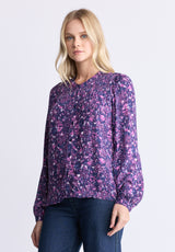 Zosia Women's Floral Print Smocked Blouse, Purple - WT0130H