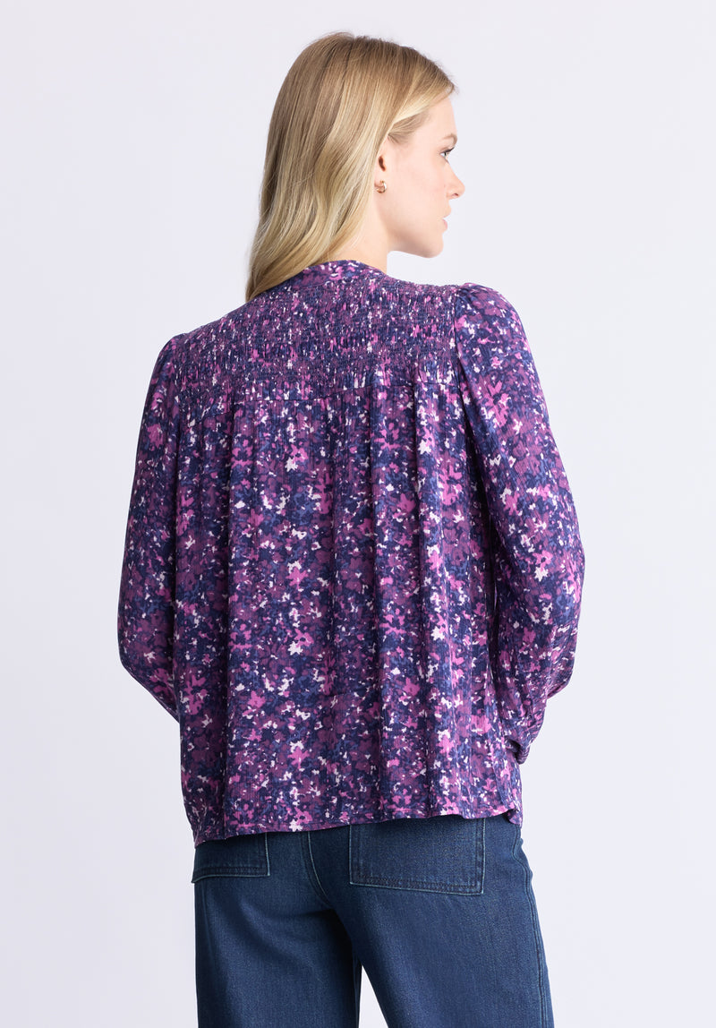 Zosia Women's Floral Print Smocked Blouse, Purple - WT0130H