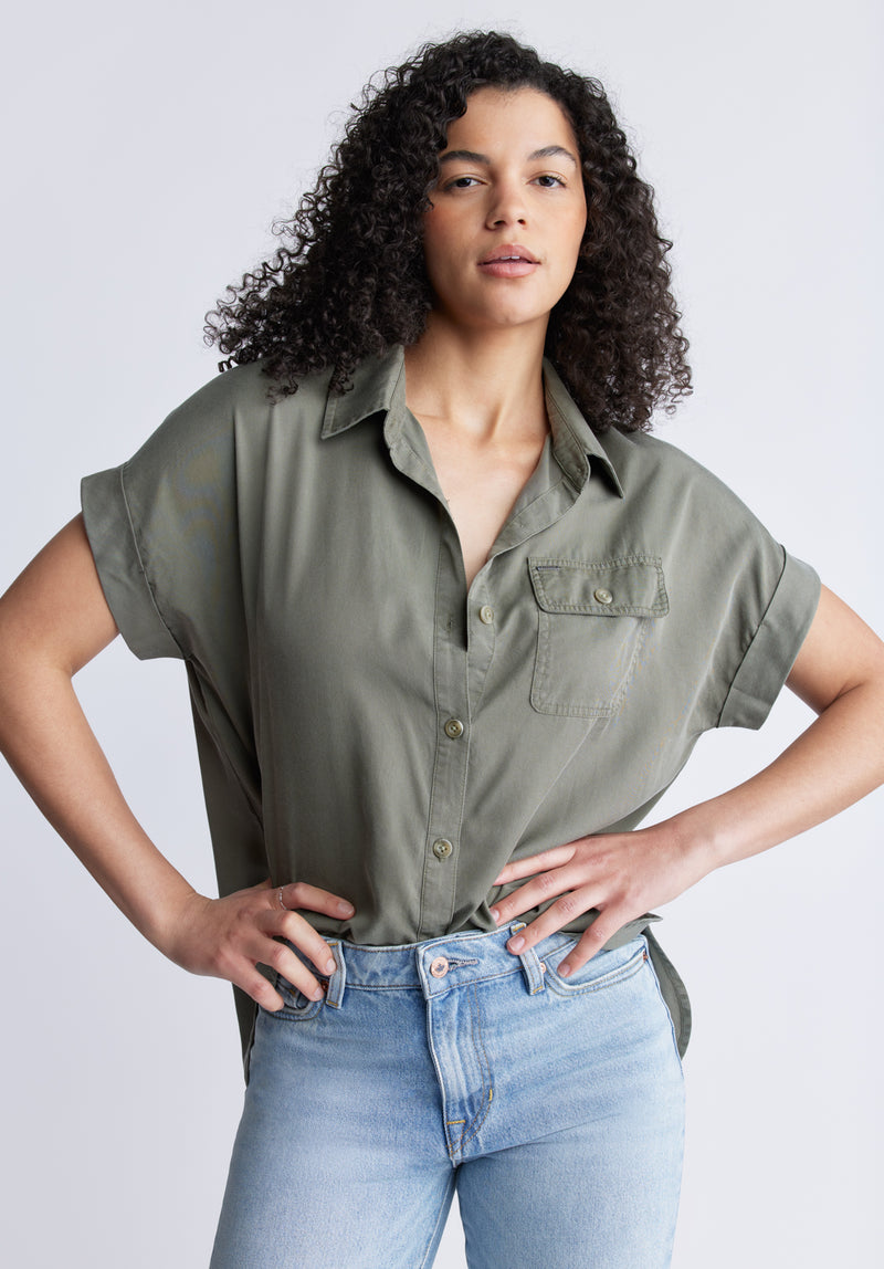 Milly Women's Short Sleeve Shirt, Khaki - WT0132S