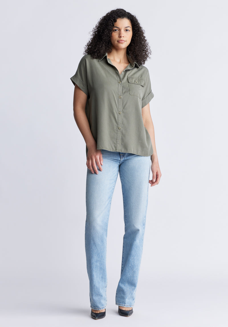 Milly Women's Short Sleeve Shirt, Khaki - WT0132S