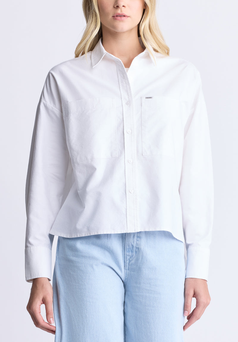 Twyla Women's Boxy Button-Up Shirt, White - WT0170H