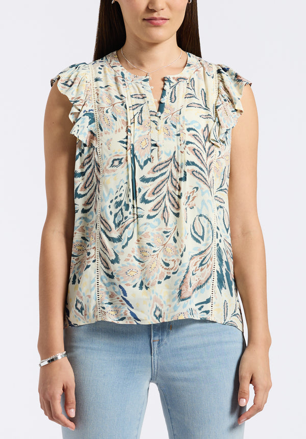 Tinlee Women's Sleeveless Floral Ruffle Blouse with Pintuck Details, Paisley - WT0175P