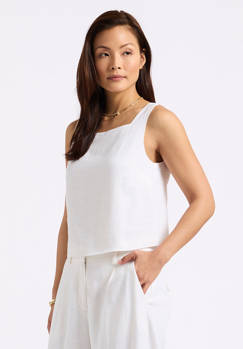 Benedita Women's Sleeveless Linen Top, Off-White - WT0186P