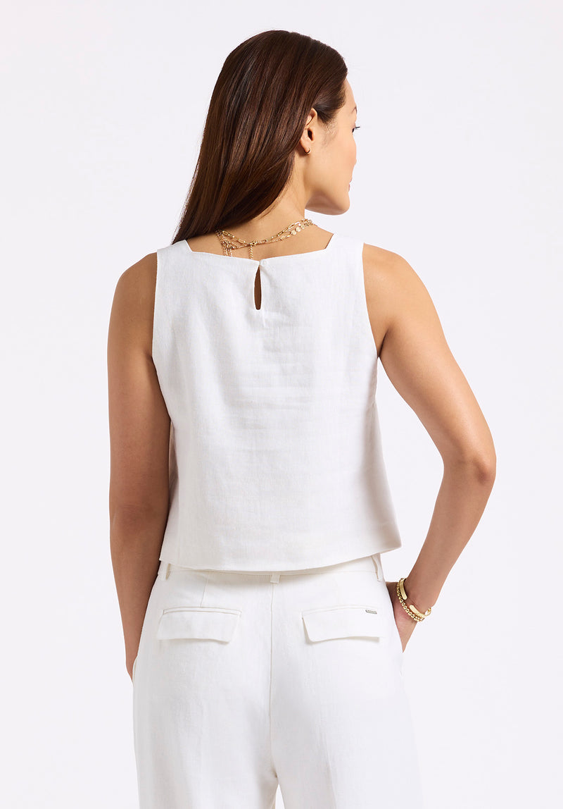 Benedita Women's Sleeveless Linen Top, Off-White - WT0186P