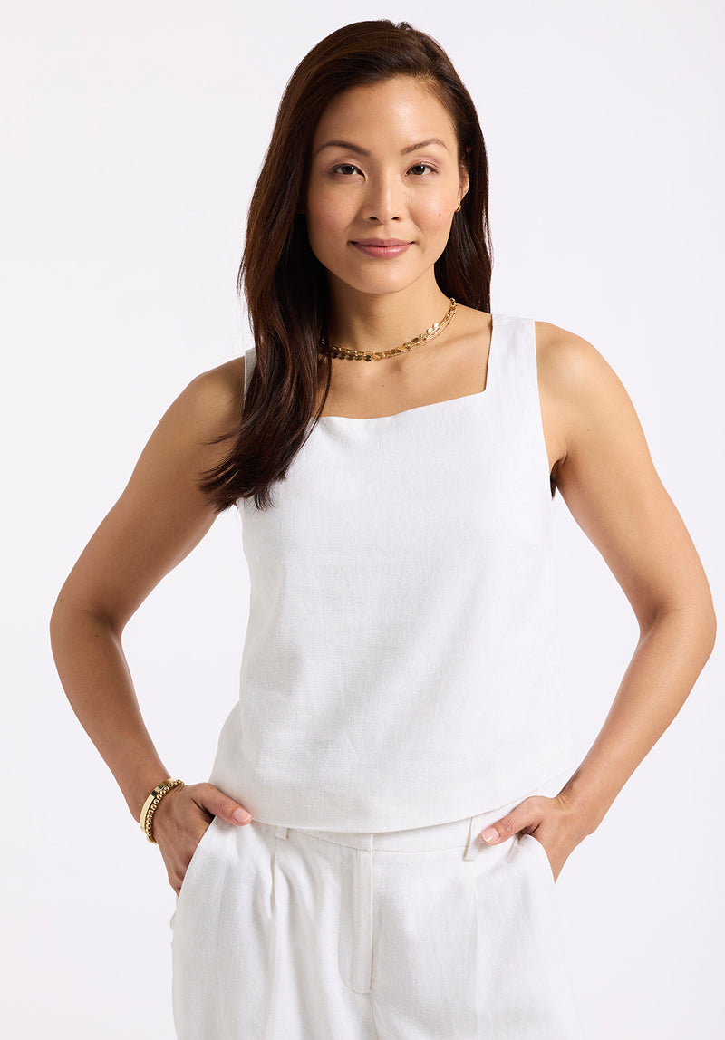 Benedita Women's Sleeveless Linen Top, Off-White - WT0186P