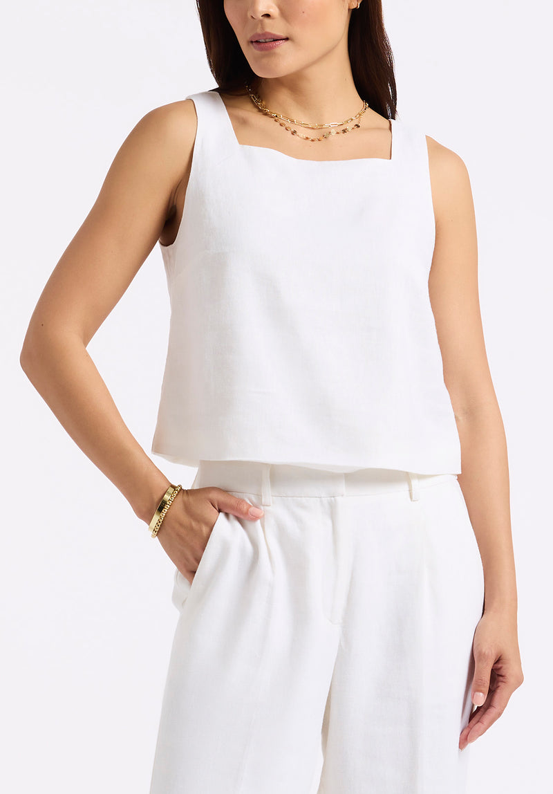 Benedita Women's Sleeveless Linen Top, Off-White - WT0186P