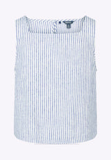 Benedita Women's Striped Sleeveless Linen Top, White & Navy - WT0198P