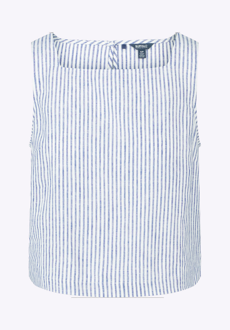 Benedita Women's Striped Sleeveless Linen Top, White & Navy - WT0198P