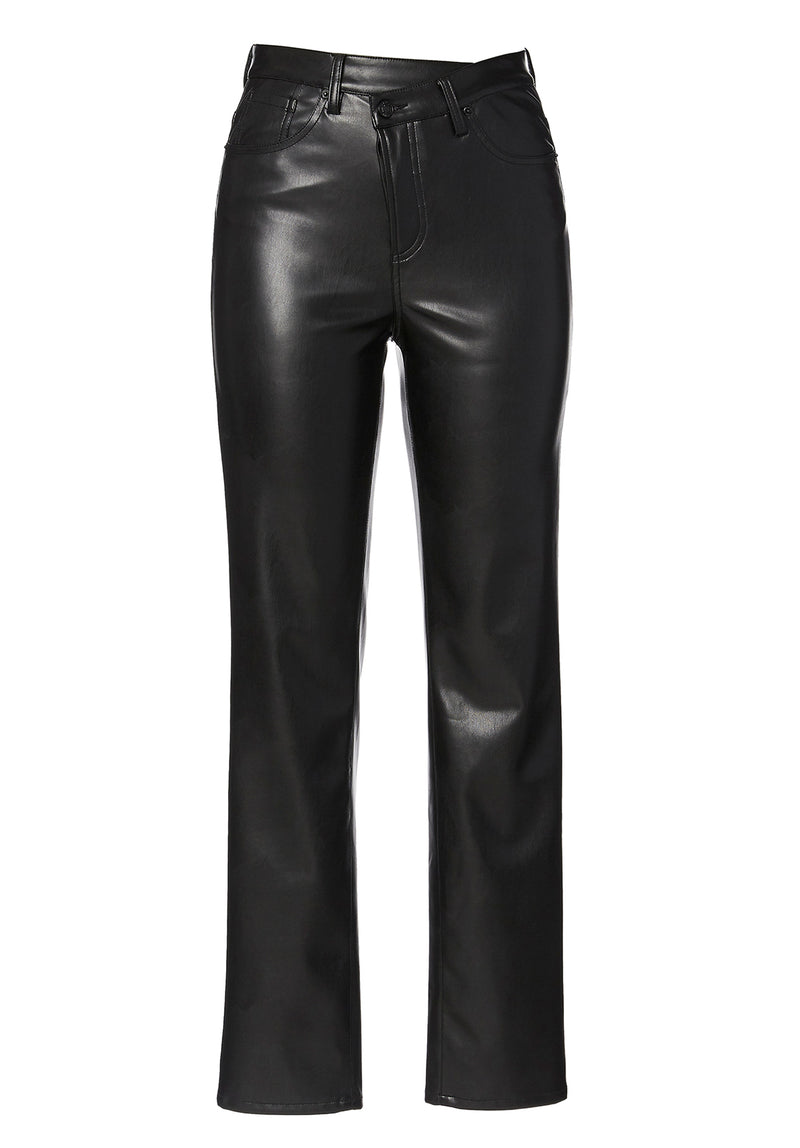 Women's Faux Leather High Waisted Flare Trouser Pants Avec Les Filles