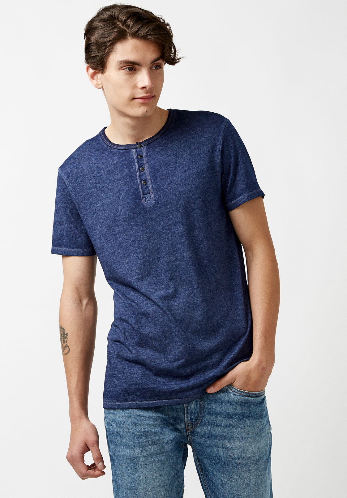 Kasum Buttoned Henley Men's T-Shirt in Dark Blue - BM21411 – Buffalo ...